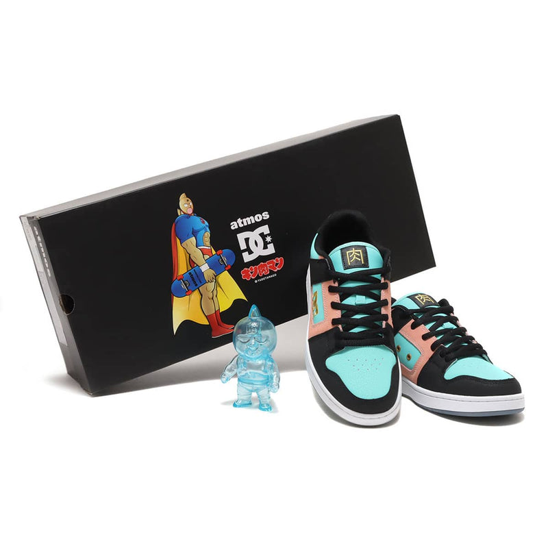 Triple collaboration between MANTECA, Kinnikuman, and atmos: Sneakers featuring iconic characters and a soft vinyl set in various colors