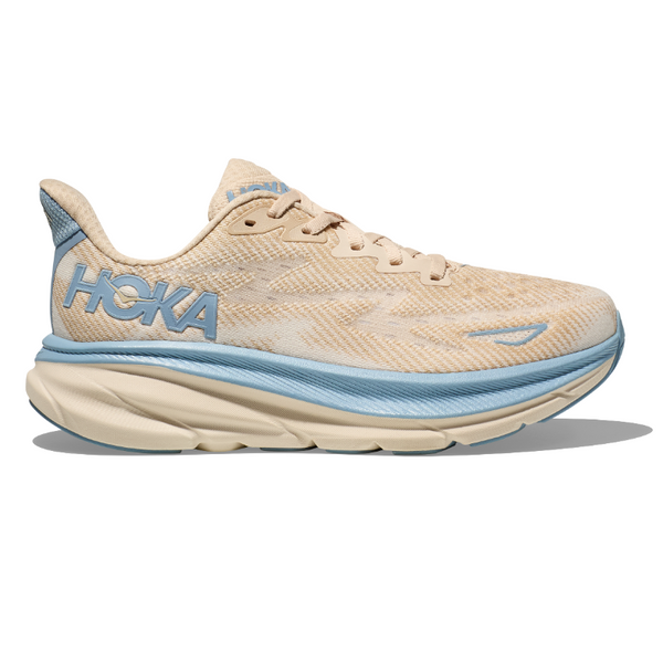 HOKA Clifton 9 running shoe with responsive foam, improved outsole, plusher heel, and streamlined tongue for enhanced comfort and performance.