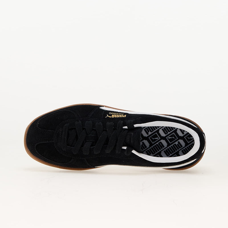 Retro Palermo sneakers featuring a suede upper, leather Formstrip, foil-printed PUMA branding, signature tag, T-toe construction, and classic gum sole.