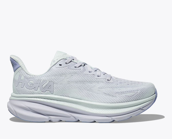 Hoka One One Clifton 9 running shoes highlighting the lightweight design, cushioned sole, and streamlined upper for enhanced comfort during daily runs.