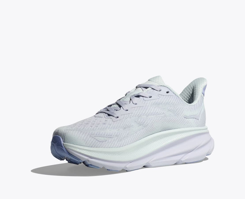 Hoka One One Clifton 9 running shoes highlighting the lightweight design, cushioned sole, and streamlined upper for enhanced comfort during daily runs.