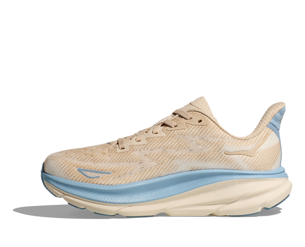 HOKA Clifton 9 running shoe with responsive foam, improved outsole, plusher heel, and streamlined tongue for enhanced comfort and performance.