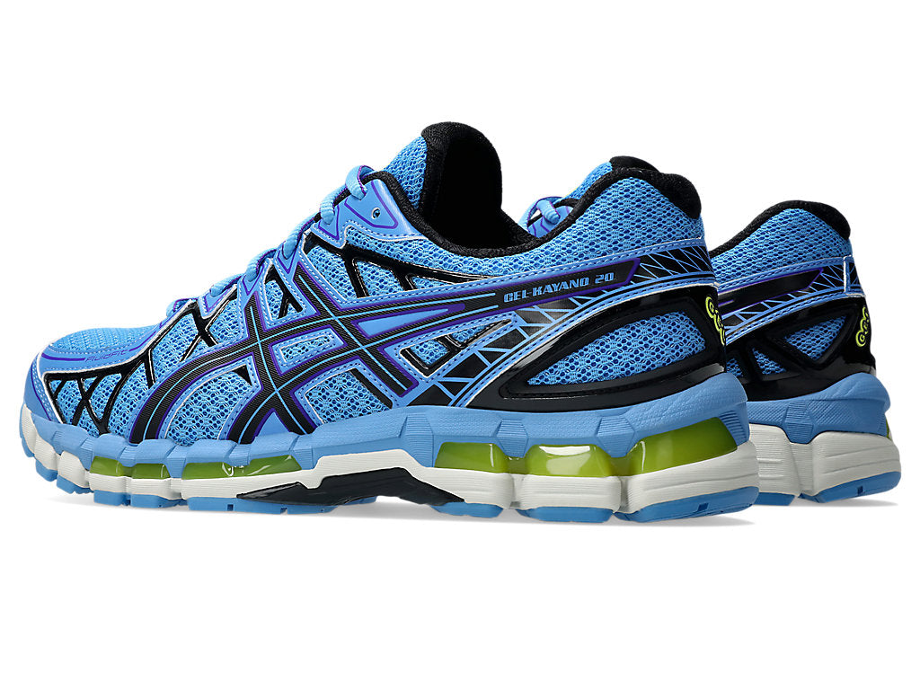 GEL-KAYANO™ 20 sneaker featuring FLUIDFIT™ cage, dual GEL™ technology inserts, and GUIDANCE TRUSSTIC™ system for enhanced fit, comfort, and stability.