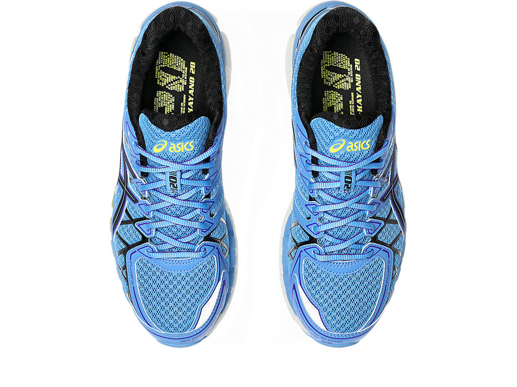 GEL-KAYANO™ 20 sneaker featuring FLUIDFIT™ cage, dual GEL™ technology inserts, and GUIDANCE TRUSSTIC™ system for enhanced fit, comfort, and stability.