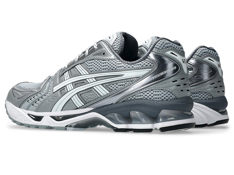 BEAUTY&YOUTH × ASICS GEL-KAYANO 14 sneakers with a monochromatic design, mesh and synthetic leather upper, metallic silver accents, and GEL cushioning.