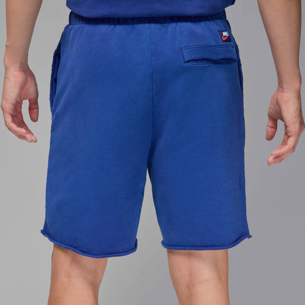Jordan Rare Air shorts in heavyweight French terry with distressed details, raw edge hems, and crackle print graphics
