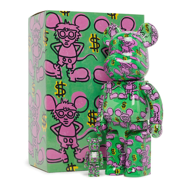 BE@RBRICK Keith Haring #11 100% & 400% figures featuring bold, colorful designs inspired by Keith Haring's signature art style.