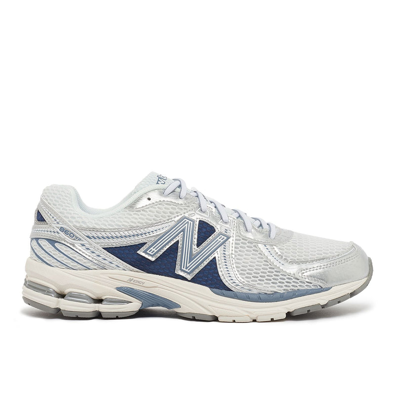 New Balance ML860GG2 from Northern Lights Pack: White mesh upper with silver accents and icy blue details, ABZORB cushioning. 