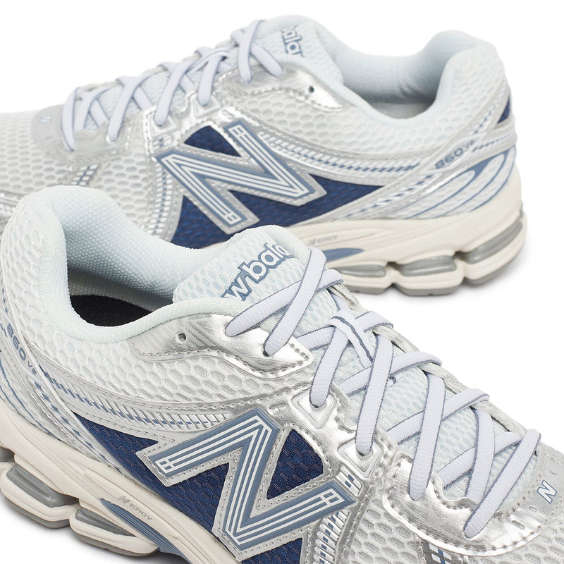 New Balance ML860GG2 from Northern Lights Pack: White mesh upper with silver accents and icy blue details, ABZORB cushioning