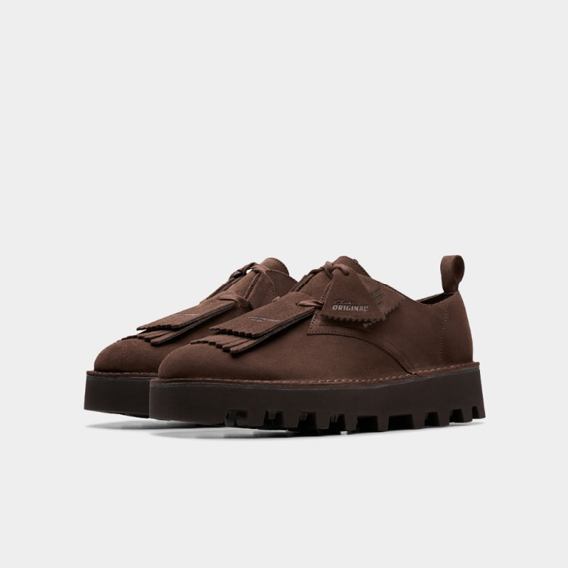 Clarks Originals x Engineered Garments Desert Khan shoes in a reimagined silhouette with modern detailing.