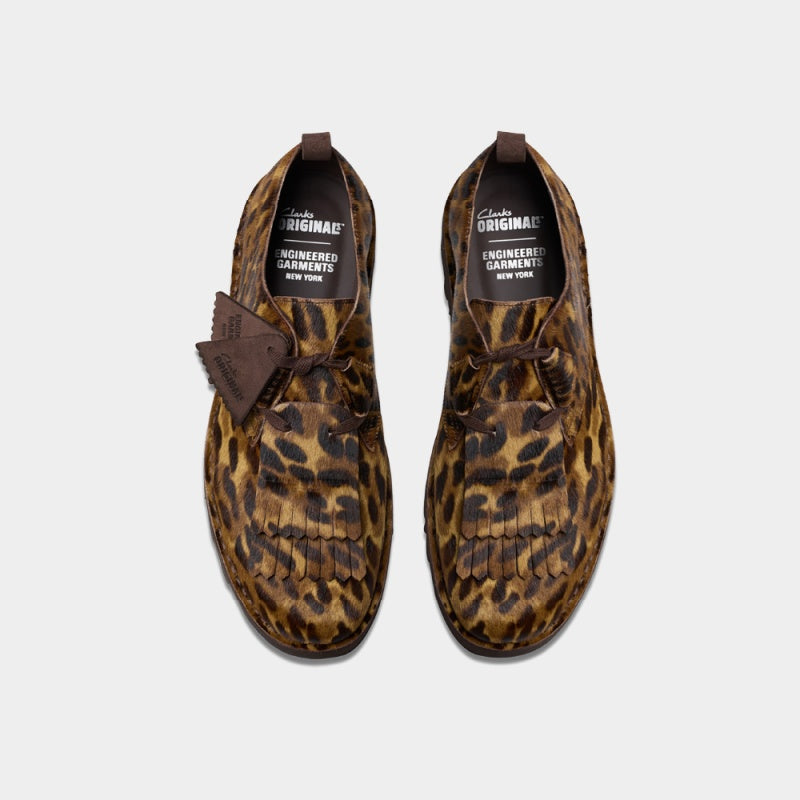 Clarks Originals x Engineered Garments Desert Khan shoes in a reimagined silhouette with modern detailing.