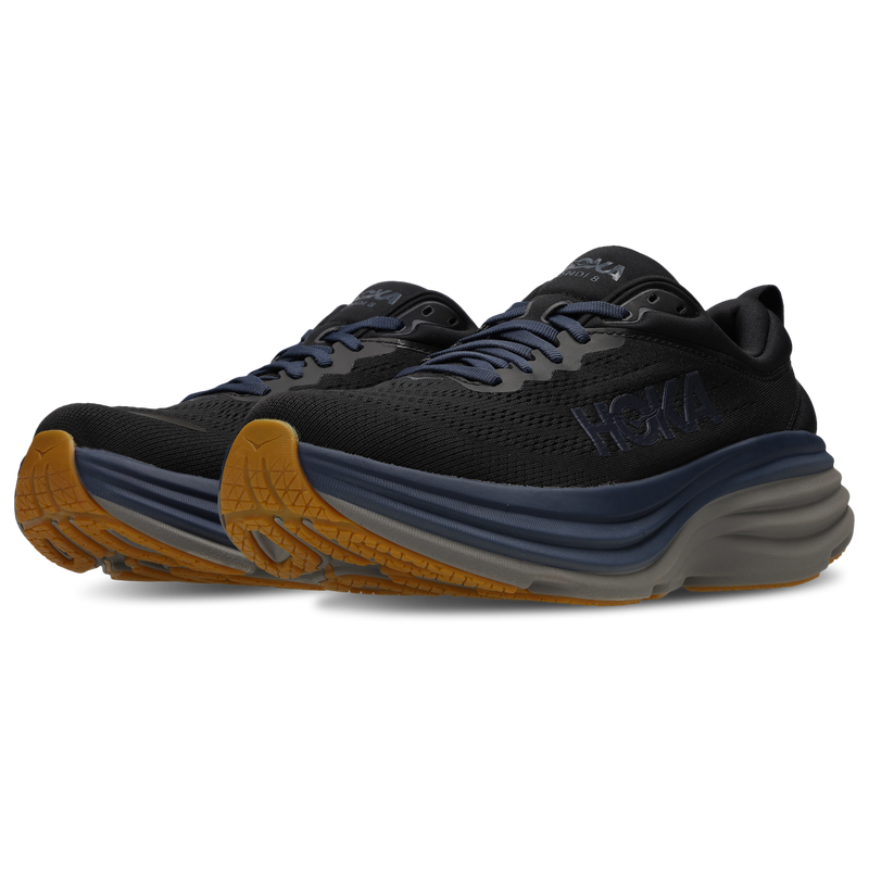 HOKA Bondi running shoes featuring soft foam, engineered mesh, and durable Durabrasion rubber outsole for a smooth and balanced ride.