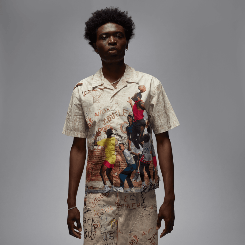 Air Jordan button-down shirt with all-over playground graphic inspired by Michael Jordanâ€™s iconic legacy