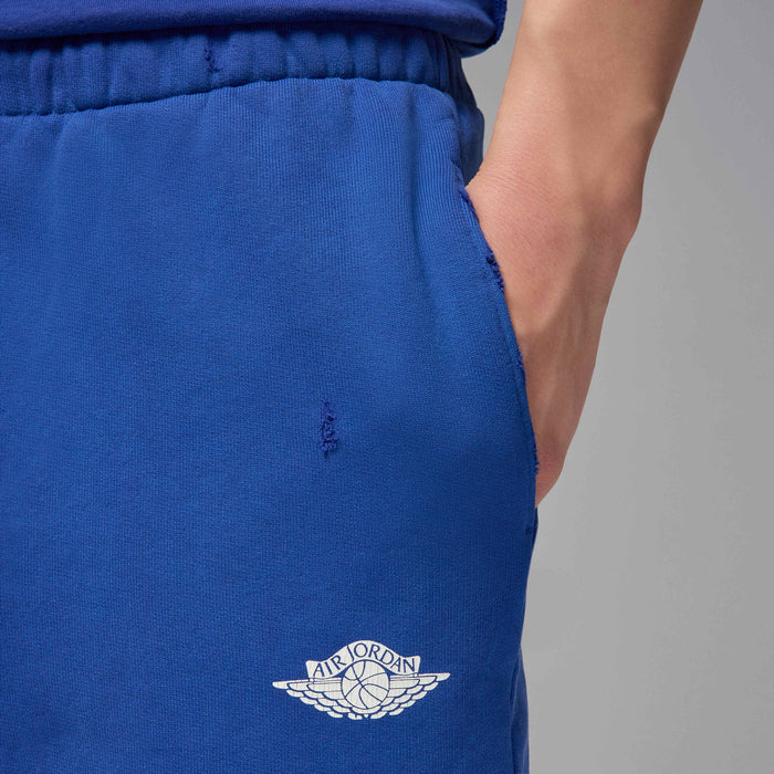 Jordan Rare Air shorts in heavyweight French terry with distressed details, raw edge hems, and crackle print graphics
