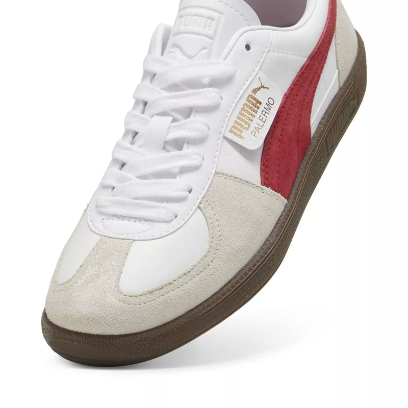 Retro Palermo sneakers with suede upper, leather Formstrip, foil-printed PUMA branding, and classic gum sole.