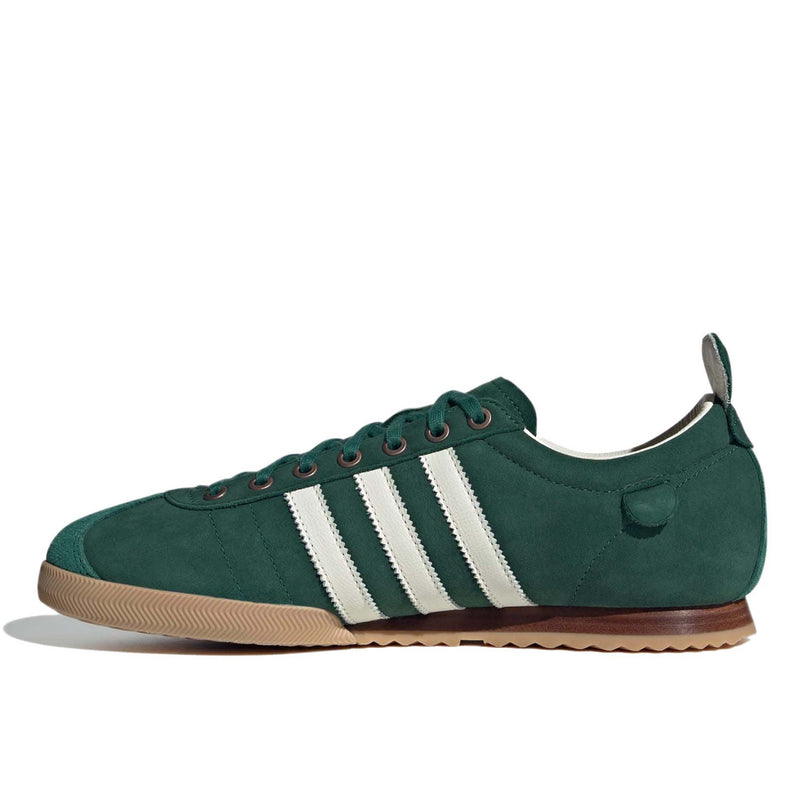 adidas Samba 62 shoes with nubuck upper, stacked leather sole, and serrated 3-Stripes.