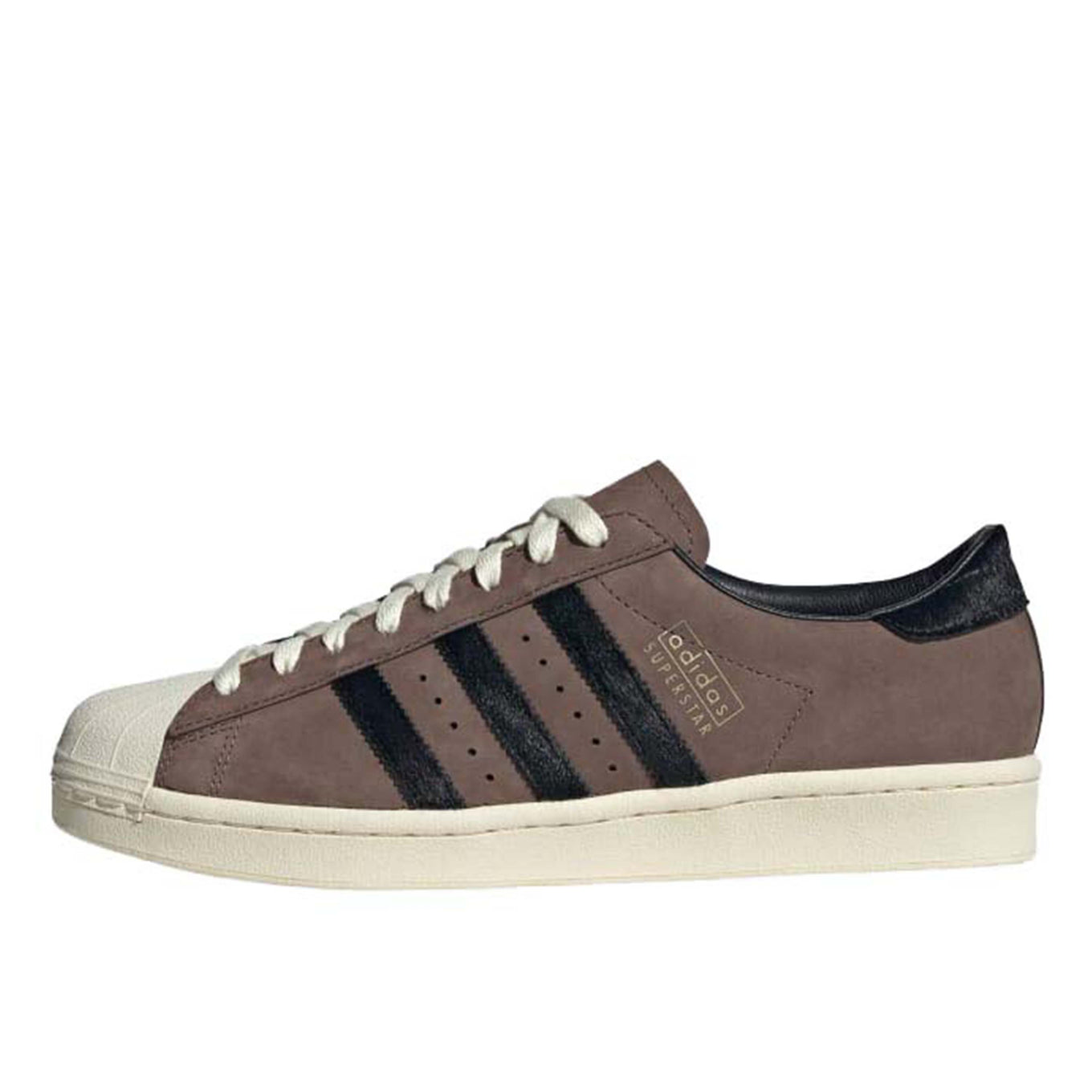 adidas Superstar shoes with premium nubuck upper, pony hair 3-Stripes and heel, and classic shell toe design