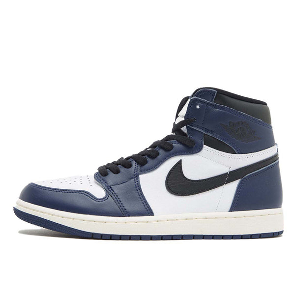 Midnight Navy leather sneaker with black accents, off-white midsole, and white tongue and panels.