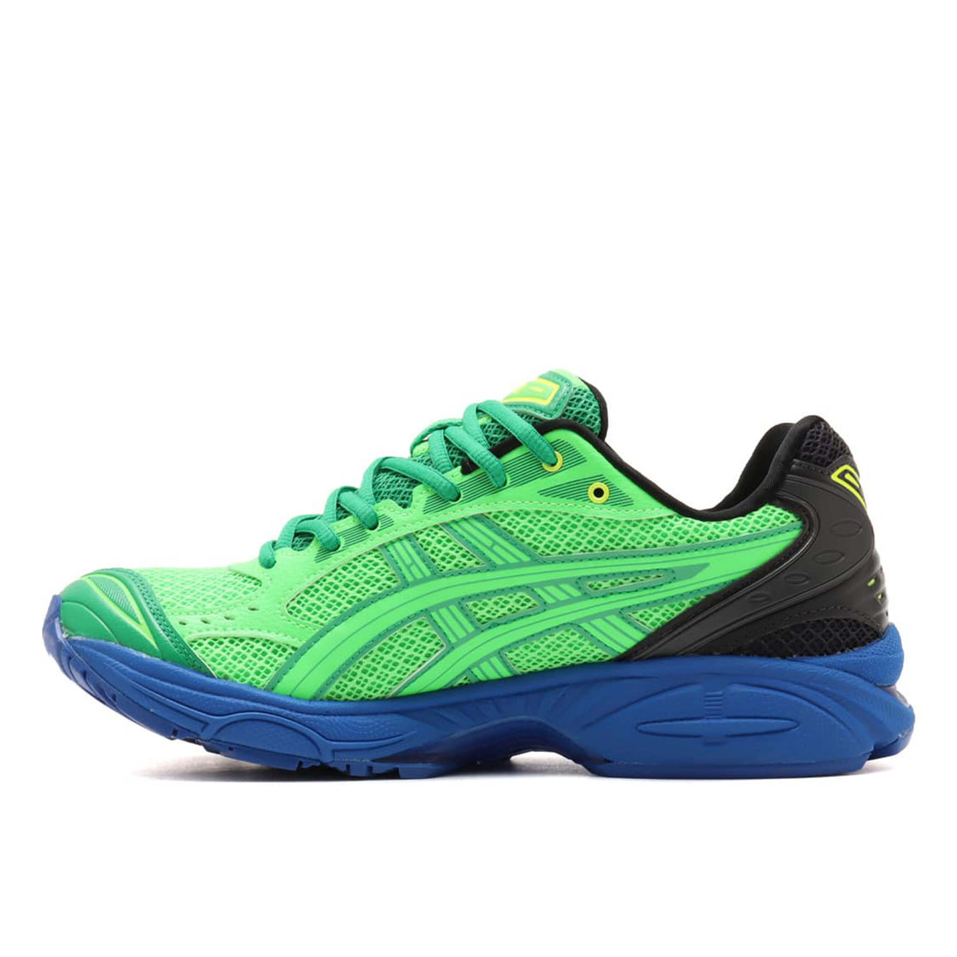 ASICS GEL-KAYANO 14 collaboration sneaker in green and blue, created with Field Trip Recordings and DJ Zack Bia.