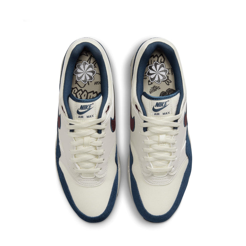 Nike Air Max 1 Armory Navy from the Notebook Doodles Collection, featuring recycled materials and school-inspired sketches.