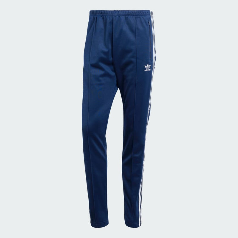 adidas Adicolor Beckenbauer Track Pants with embroidered Trefoil and 3-Stripes detailing, crafted from soft cotton blend, emphasizing comfort and sustainability.