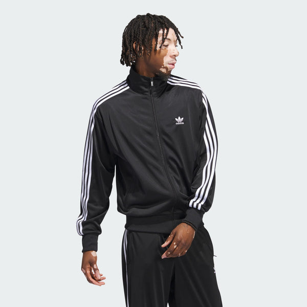Adidas Firebird Adicolor Track Jacket with embroidered Trefoil logo, 3-Stripes on sleeves, and stand-up collar, offering a modern twist on the classic style.