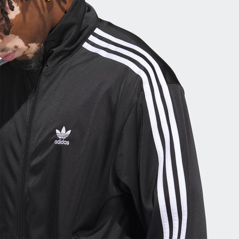 Adidas Firebird Adicolor Track Jacket with embroidered Trefoil logo, 3-Stripes on sleeves, and stand-up collar, offering a modern twist on the classic style.