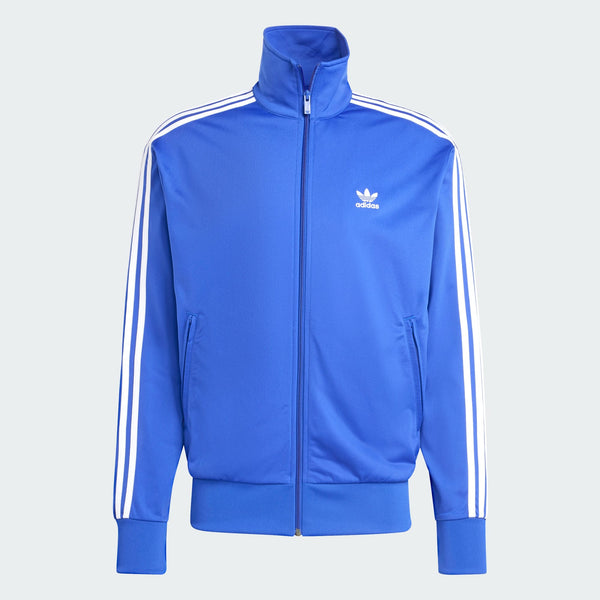 adidas Adicolor Firebird Jacket showcasing timeless style with vibrant color scheme, embroidered Trefoil logo on chest, 3-Stripes on arms, stand-up collar, zip pockets, and ribbed cuffs for comfort and functionality.
