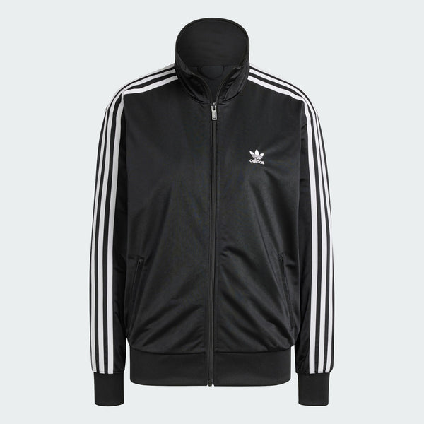 Adidas Originals Firebird track top in shiny recycled tricot with stand-up collar and 3-Stripes sleeves.


