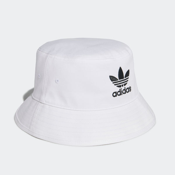 adidas bucket hat with classic design, comfortable fit, and contrasting Trefoil logo, made from sustainable cotton.


