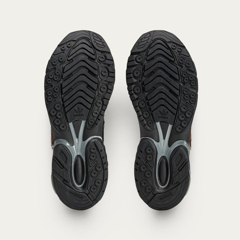 Song For The Mute x adidas footwear collection featuring Core Black Dark Brown, Shadow Green, and Taupe Metallic colorways with unique mesh weaves, velvet-like satin Three Stripes, and synthetic textured leather.