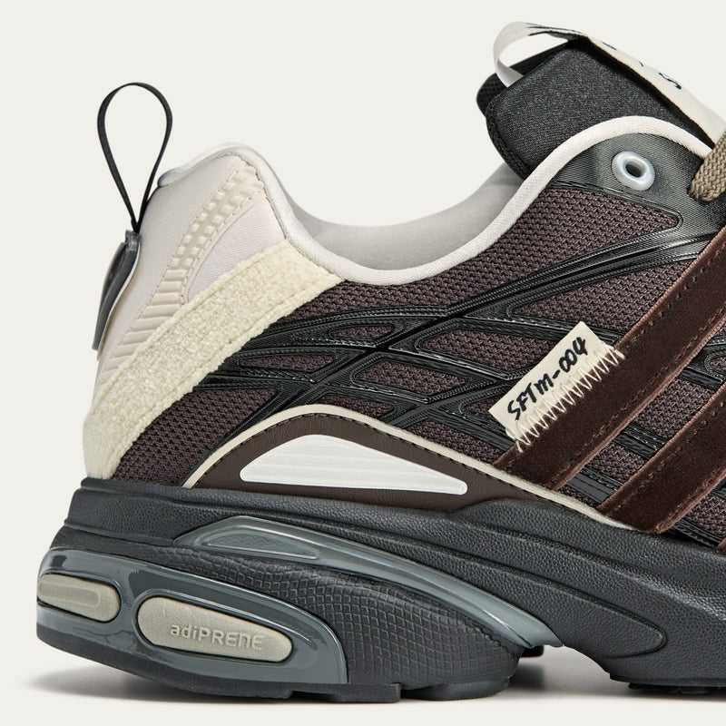 Song For The Mute x adidas footwear collection featuring Core Black Dark Brown, Shadow Green, and Taupe Metallic colorways with unique mesh weaves, velvet-like satin Three Stripes, and synthetic textured leather.