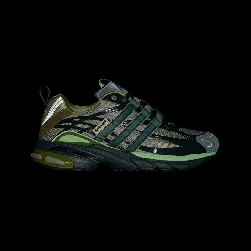 Song For The Mute x adidas footwear collection featuring Core Black Dark Brown, Shadow Green, and Taupe Metallic colorways with unique mesh weaves, velvet-like satin Three Stripes, and synthetic textured leather.