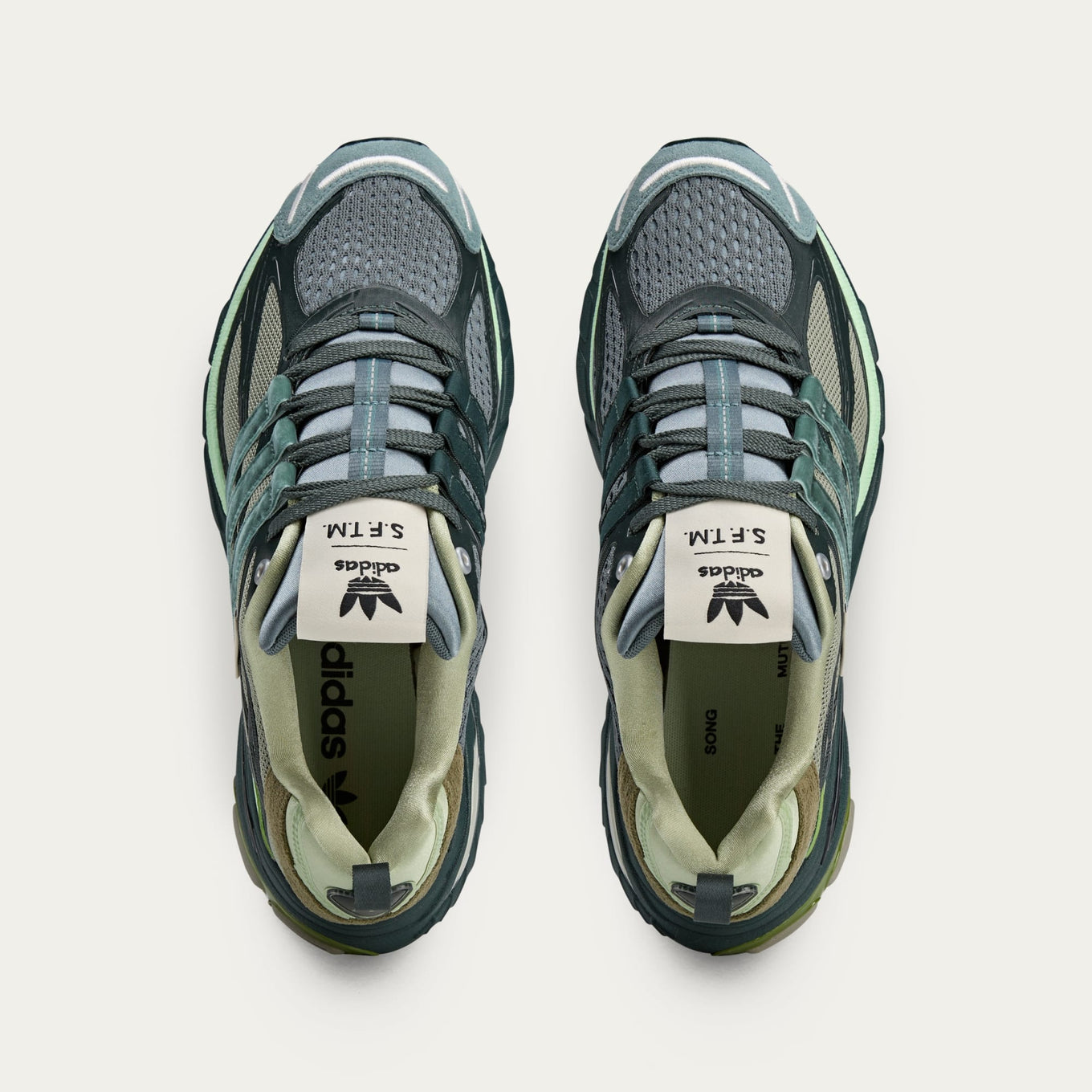 Song For The Mute x adidas footwear collection featuring Core Black Dark Brown, Shadow Green, and Taupe Metallic colorways with unique mesh weaves, velvet-like satin Three Stripes, and synthetic textured leather.