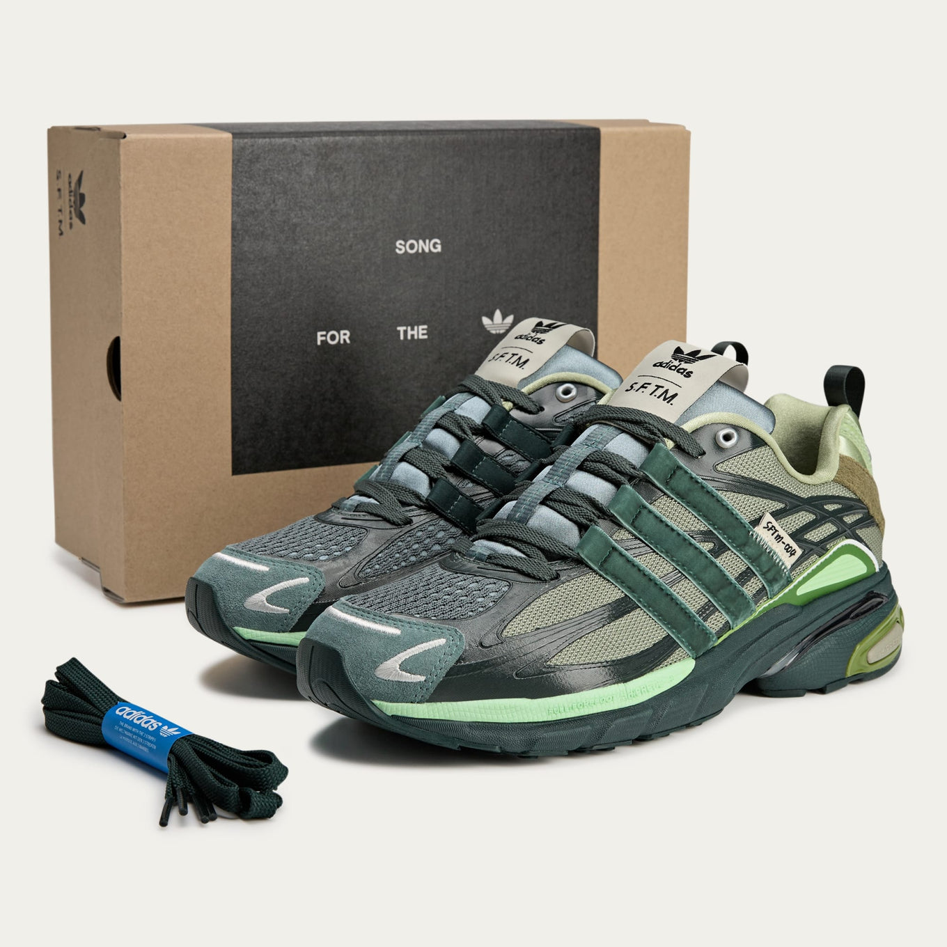 Song For The Mute x adidas footwear collection featuring Core Black Dark Brown, Shadow Green, and Taupe Metallic colorways with unique mesh weaves, velvet-like satin Three Stripes, and synthetic textured leather.