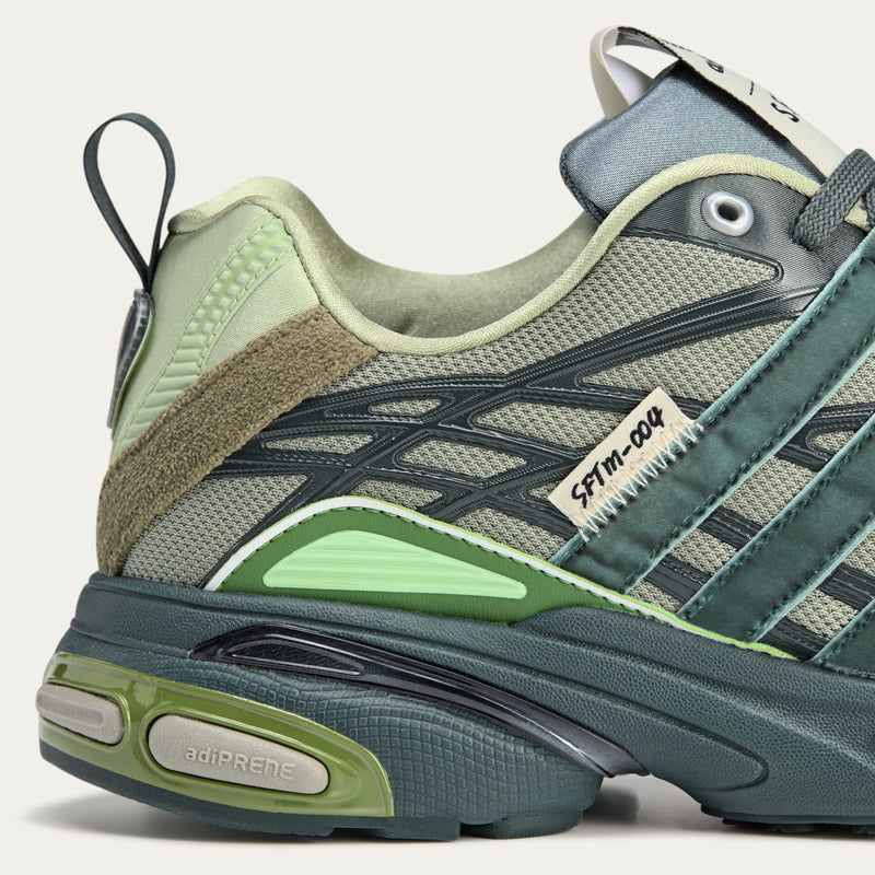 Song For The Mute x adidas footwear collection featuring Core Black Dark Brown, Shadow Green, and Taupe Metallic colorways with unique mesh weaves, velvet-like satin Three Stripes, and synthetic textured leather.