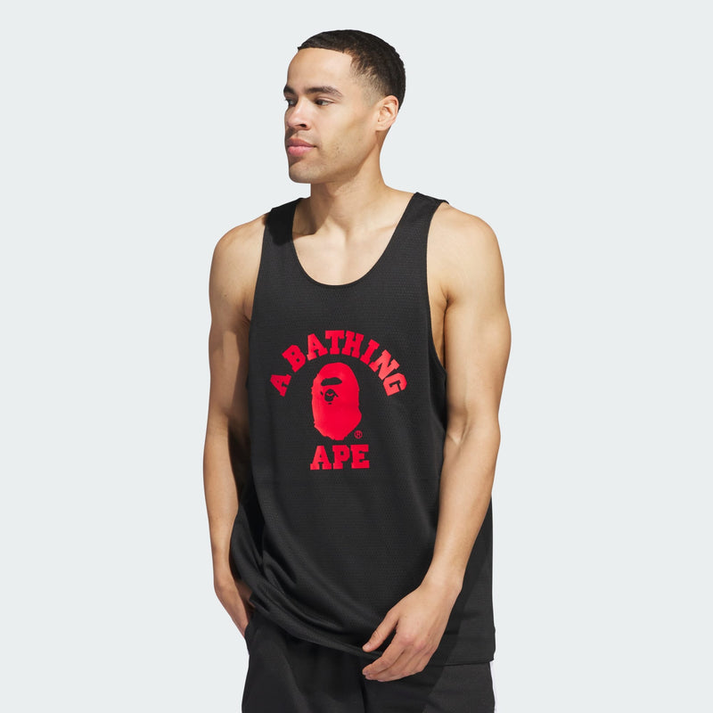 adidas basketball jersey featuring Damian Lillard and Bathing Ape® with a double-sided design, round neck, and polyester mesh for enhanced comfort and style.