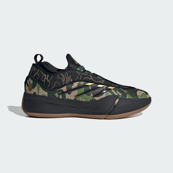 BAPE x adidas Basketball Dame 9 collection featuring Damian Lillard’s new signature shoe with camouflage print and BAPE branding details


