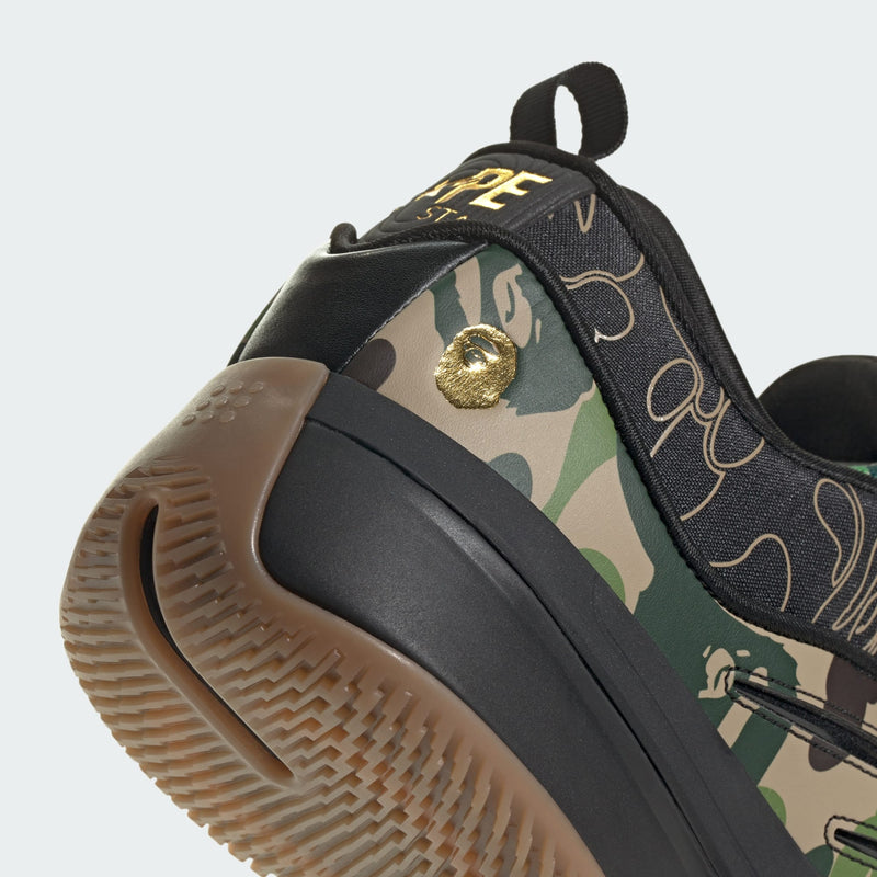 BAPE x adidas Basketball Dame 9 collection featuring Damian Lillard’s new signature shoe with camouflage print and BAPE branding details


