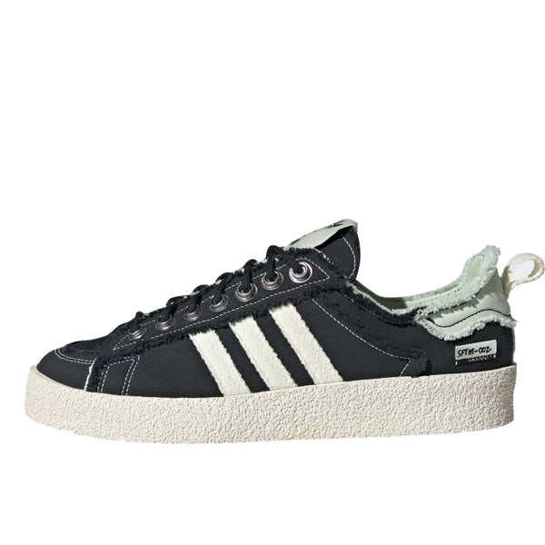 adidas Campus 80s shoes in collaboration with Song for the Mute, featuring a frayed canvas upper, oversized metallic eyelets, and a retro-inspired design.