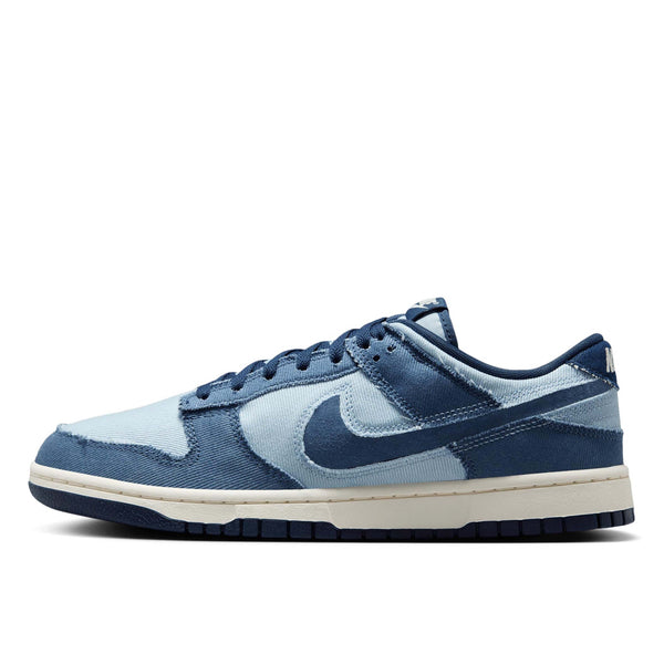 Denim-inspired Dunk Low with tonal blocking, soft upper, foam midsole, and durable rubber outsole.