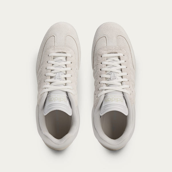 Dingyun Zhang x adidas Samba shoes with shorthair cow suede material, exaggerated elongated tongue, and a fusion of sci-fi and street culture influences.