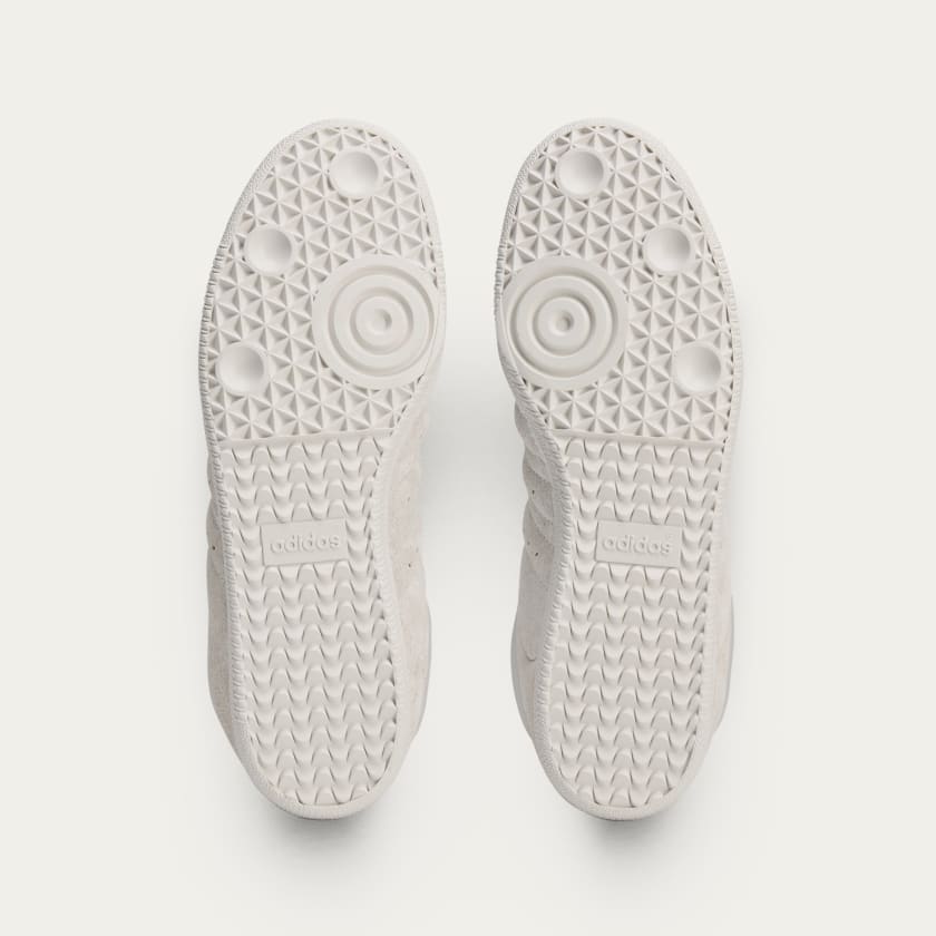 Dingyun Zhang x adidas Samba shoes with shorthair cow suede material, exaggerated elongated tongue, and a fusion of sci-fi and street culture influences.