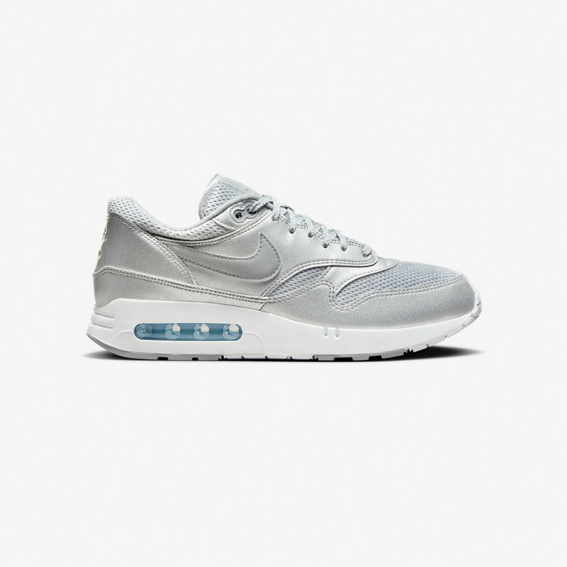 Nike Air Max 1 '86 Big Bubble in Metallic Silver and Cool Grey, featuring a reduced Air window, debossed branding on the tongue and heel, and a sleek, refined design.


