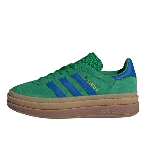 adidas Gazelle in soft suede with serrated 3-Stripes, stacked three layers high, and metallic-gold logo.