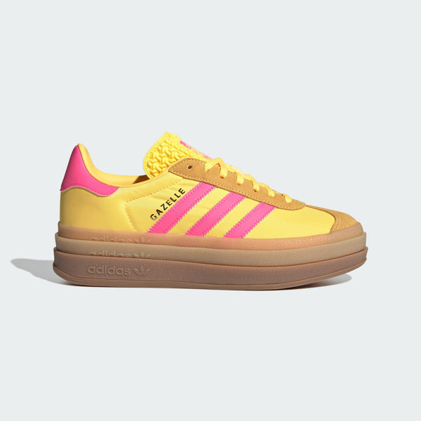 adidas Gazelle Bold with layered platform midsole, vibrant colors, and suede and nylon upper.