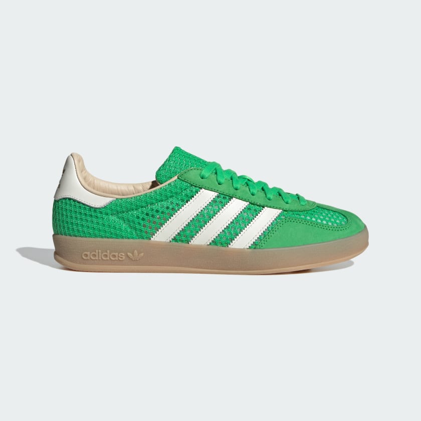 adidas Gazelle Indoor Shoes with mesh upper, leather lining, and translucent gum sole.