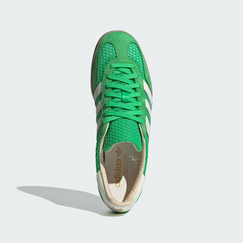 adidas Gazelle Indoor Shoes with mesh upper, leather lining, and translucent gum sole