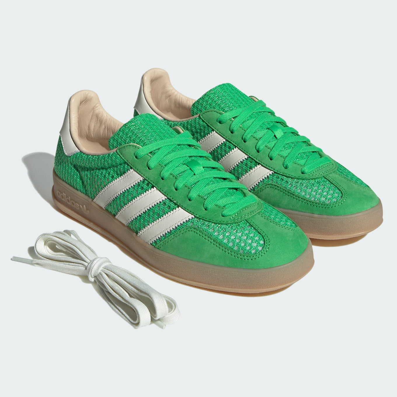 adidas Gazelle Indoor Shoes with mesh upper, leather lining, and translucent gum sole