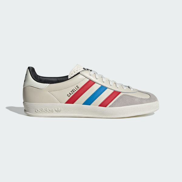 Adidas Gazelle Indoor shoes with premium suede upper and two-tone 3-Stripes, showcasing retro style and comfort.
